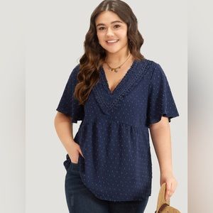 Bloomchic - Polka Dot Frill Trim V Neck Flutter Blouse